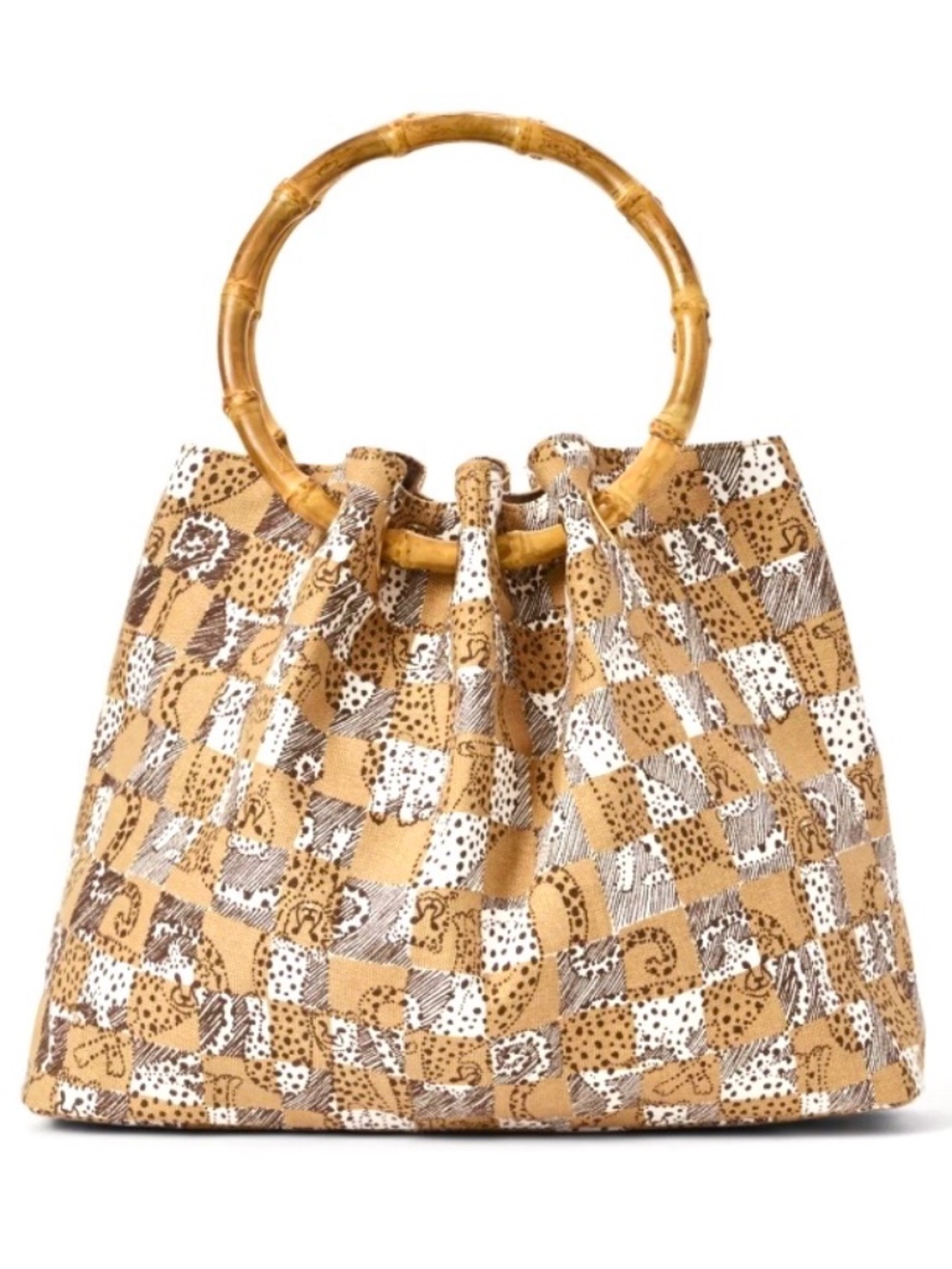Lilly Pulitzer Bamboo Bag in Iced Latte Lil Cheetah Checks Print - NEW - Picture 2 of 6